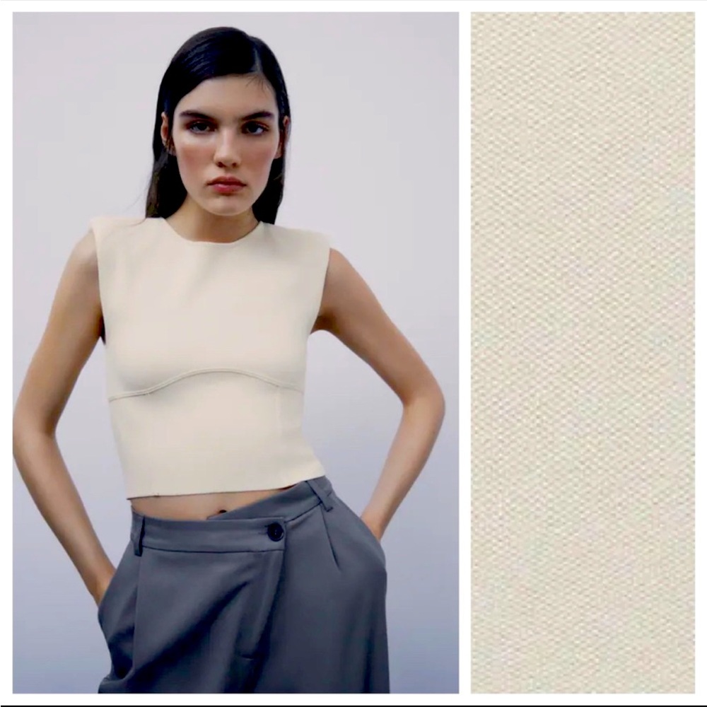 Zara Cream Shoulder Pad Knit Crop Top